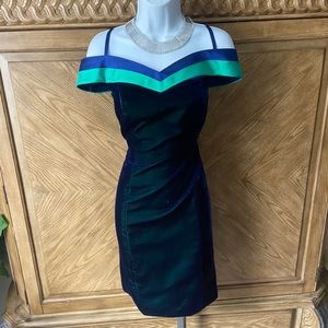 Cailan'd Green/Blue Off Shoulder Velvet Dress